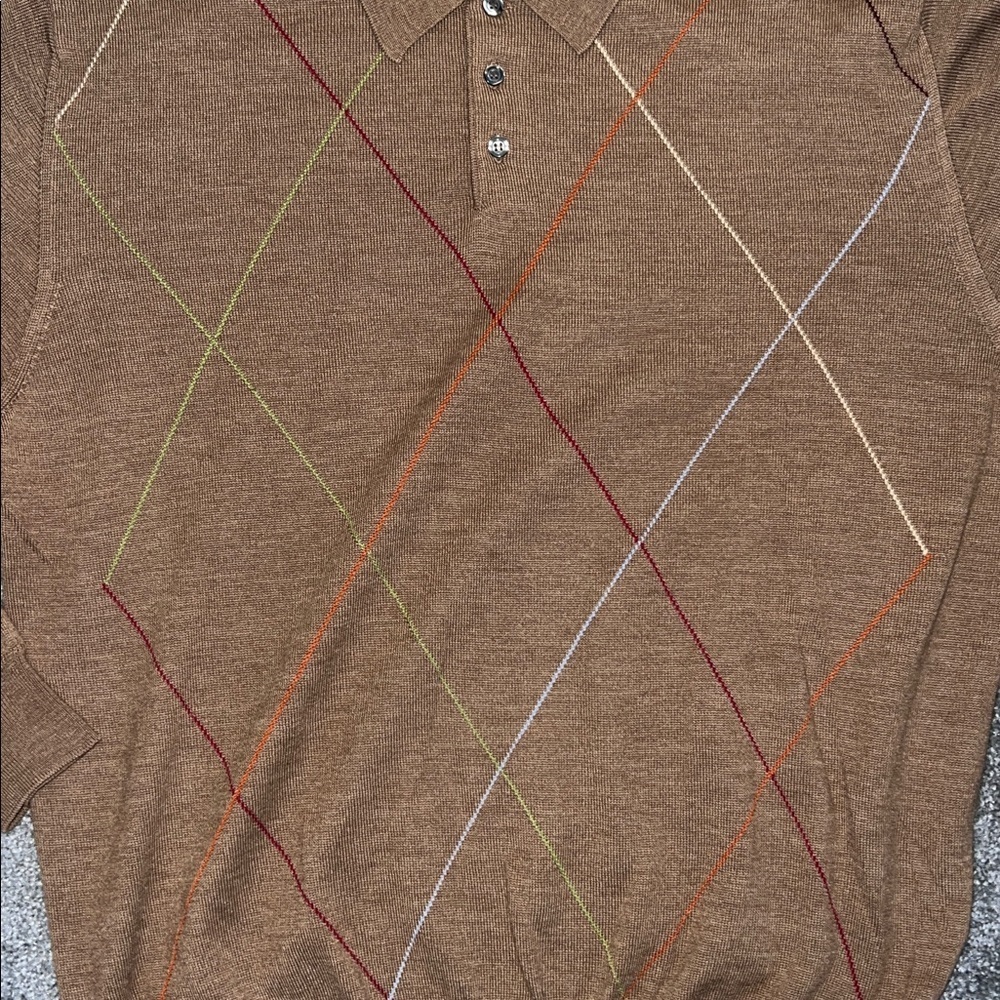 Grant Thomas 100% Extra Fine Italian Merino Wool Brown Argyle Sweater - Picture 2 of 4